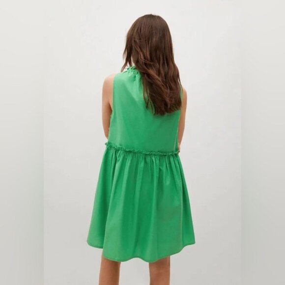 Mango Babydoll Mini Dress Gathered Ruffle Detail Cotton Green Size XS - Picture 9 of 16